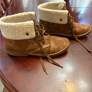 Brown Faux Suede Ankle Boots with Cream Lining